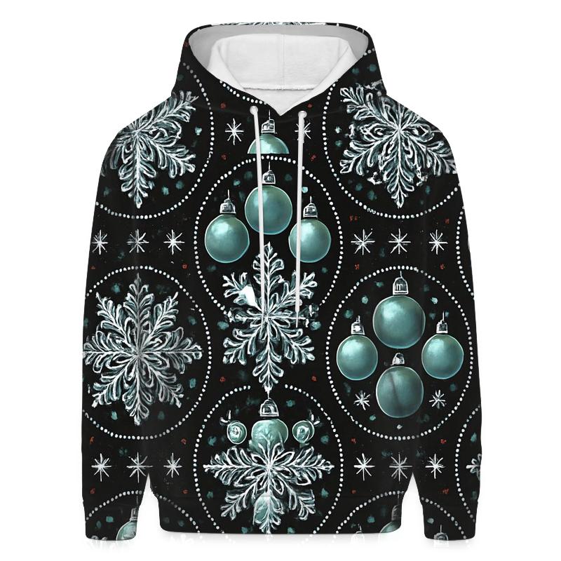 Midnight Snowflake And Ornament Medallion Tessellation On Black Background lightweight hoodies