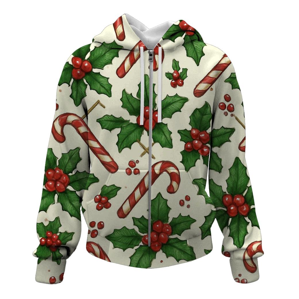 Crimson Holly And Candy Cane Lattice On Ivory Background pullover hoodies