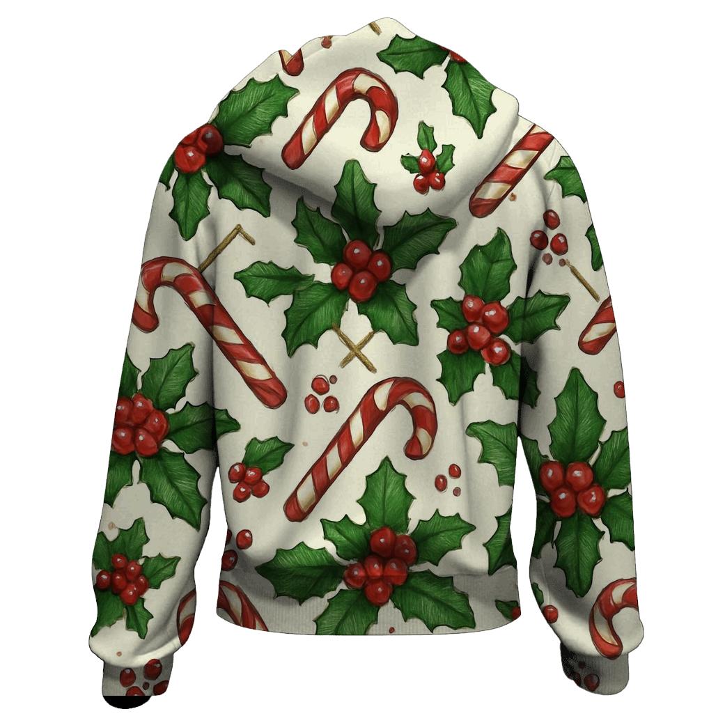 Crimson Holly And Candy Cane Lattice On Ivory Background pullover hoodies