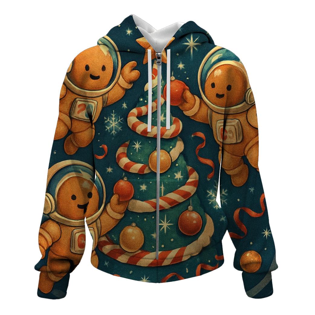 Gingerbread Astronauts Decorating A Zero Gravity Tree hoodie designs