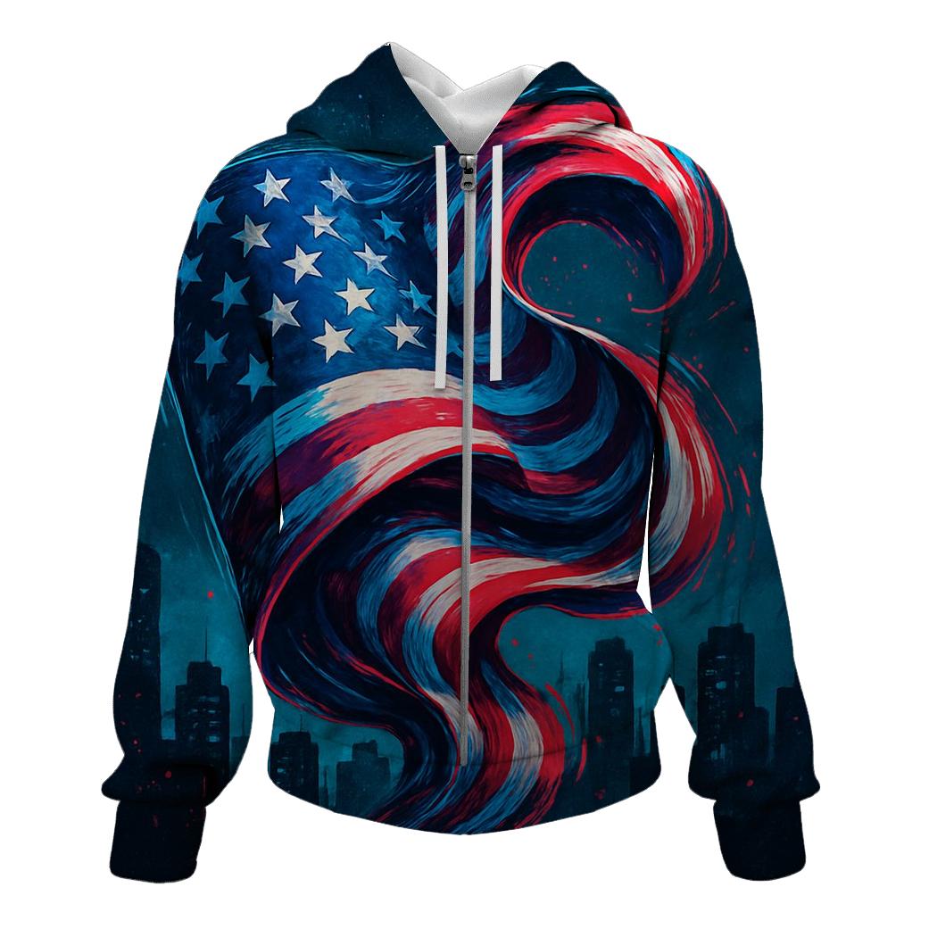 Neon Skyline Flag Surge hoodie designs