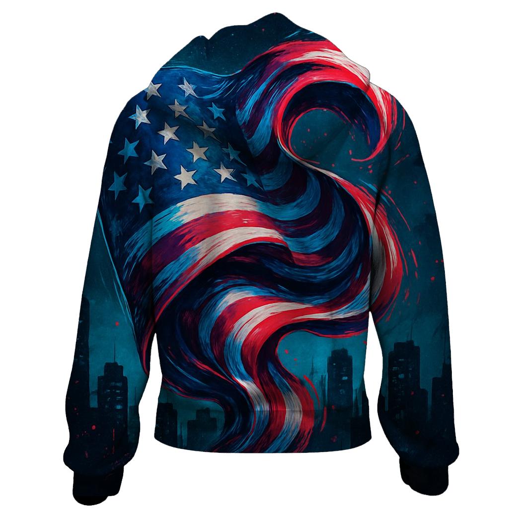 Neon Skyline Flag Surge hoodie designs