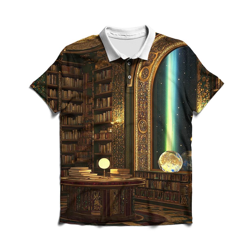 Gustav Klimt Inspired Aurora Library Salon branded logo polo shirts