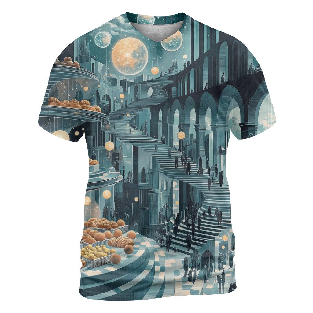 M C Escher Inspired Solar System Market Stairways creative print fashion shirts