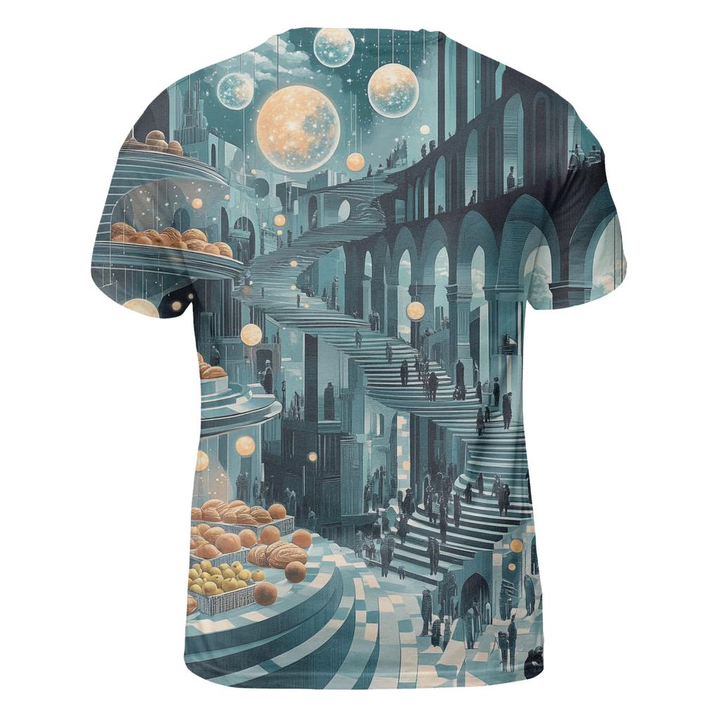 M C Escher Inspired Solar System Market Stairways creative print fashion shirts