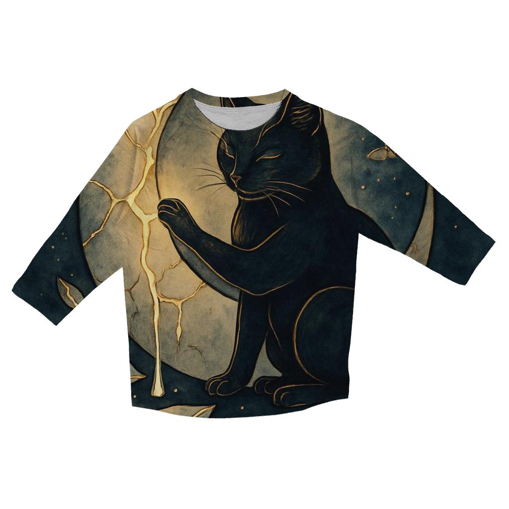 Lunar Kintsugi Guardian Cat designer 3/4 sleeve blouses