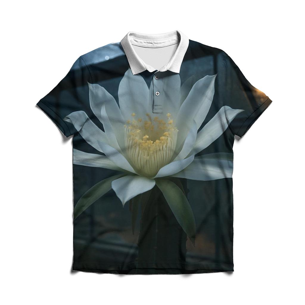 Night Blooming Cereus Opening In A Desert Greenhouse custom polo shirts