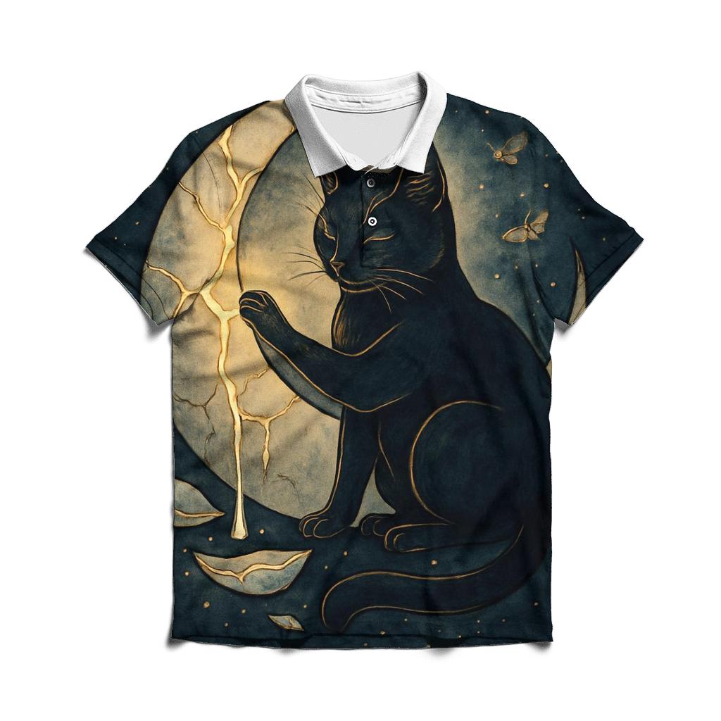 Lunar Kintsugi Guardian Cat designer slim fit polos