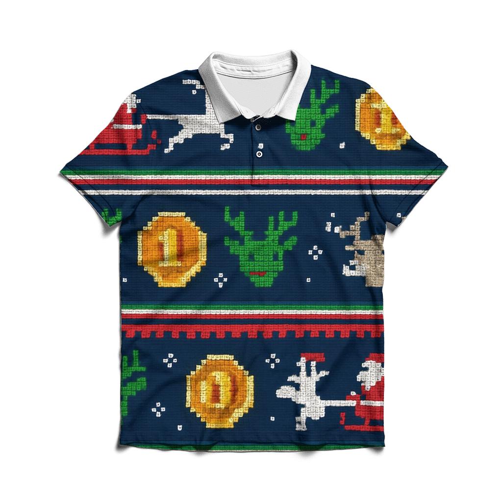 Santa Sleigh Arcade Stripe Design branded logo polo shirts