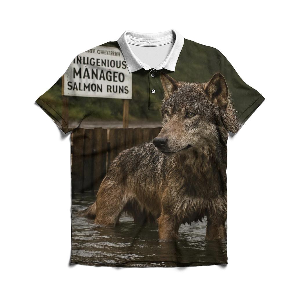 Coastal Wolf At Salmon Weir During Autumn Run casual sports polo shirts