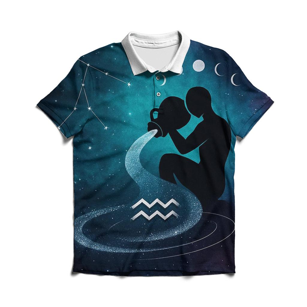 Aquarius Nebula Water Bearer Constellation Overlay casual sports polo shirts