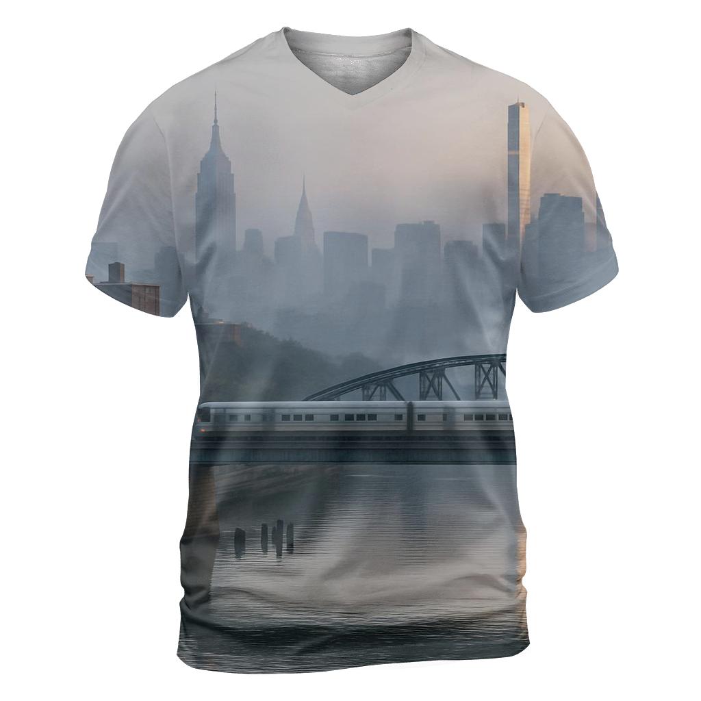 Harlem River Mist Over The Manhattan Skyline artistic all-over print tops