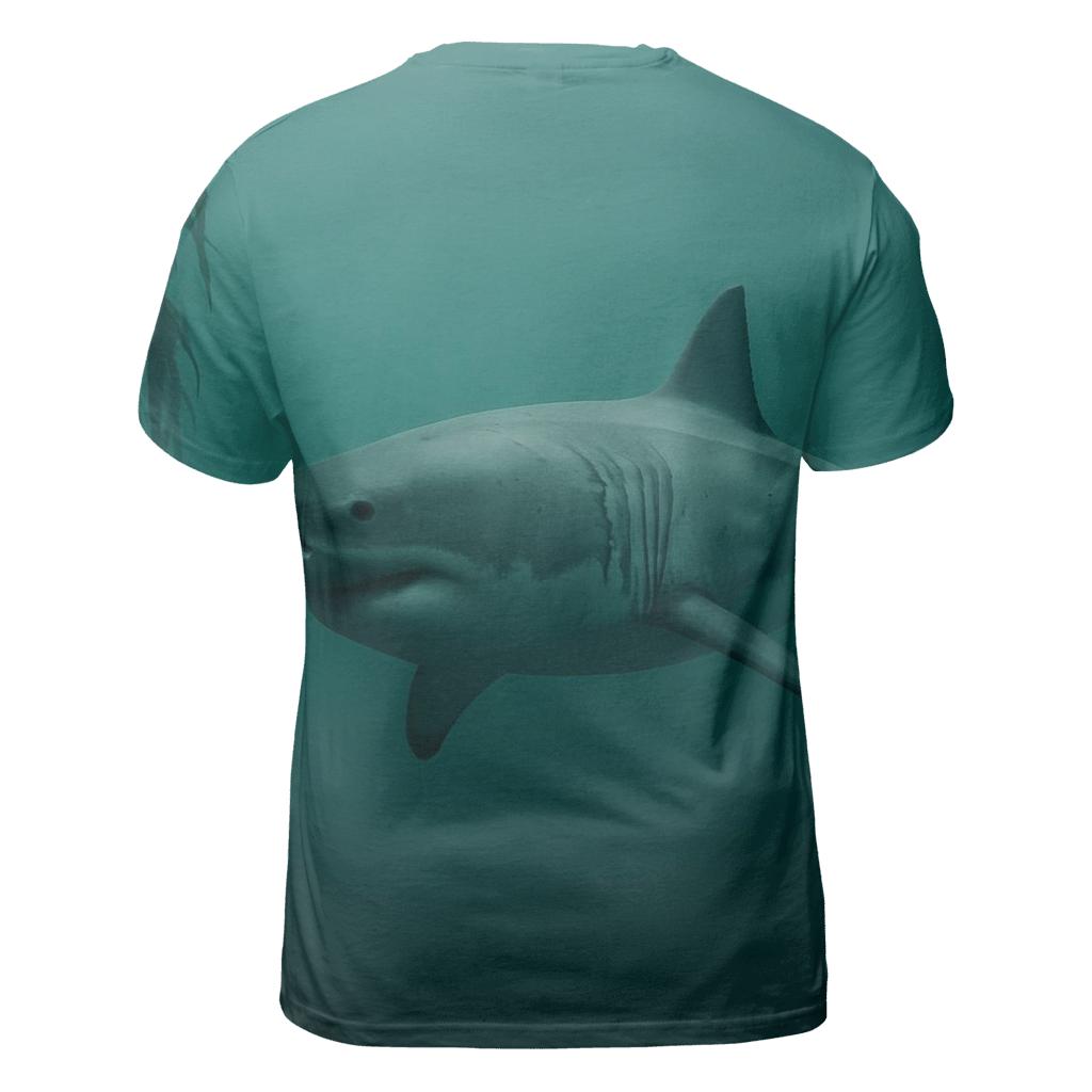 Kelp Shadow Patrol Great White Shark vibrant all-over design tees