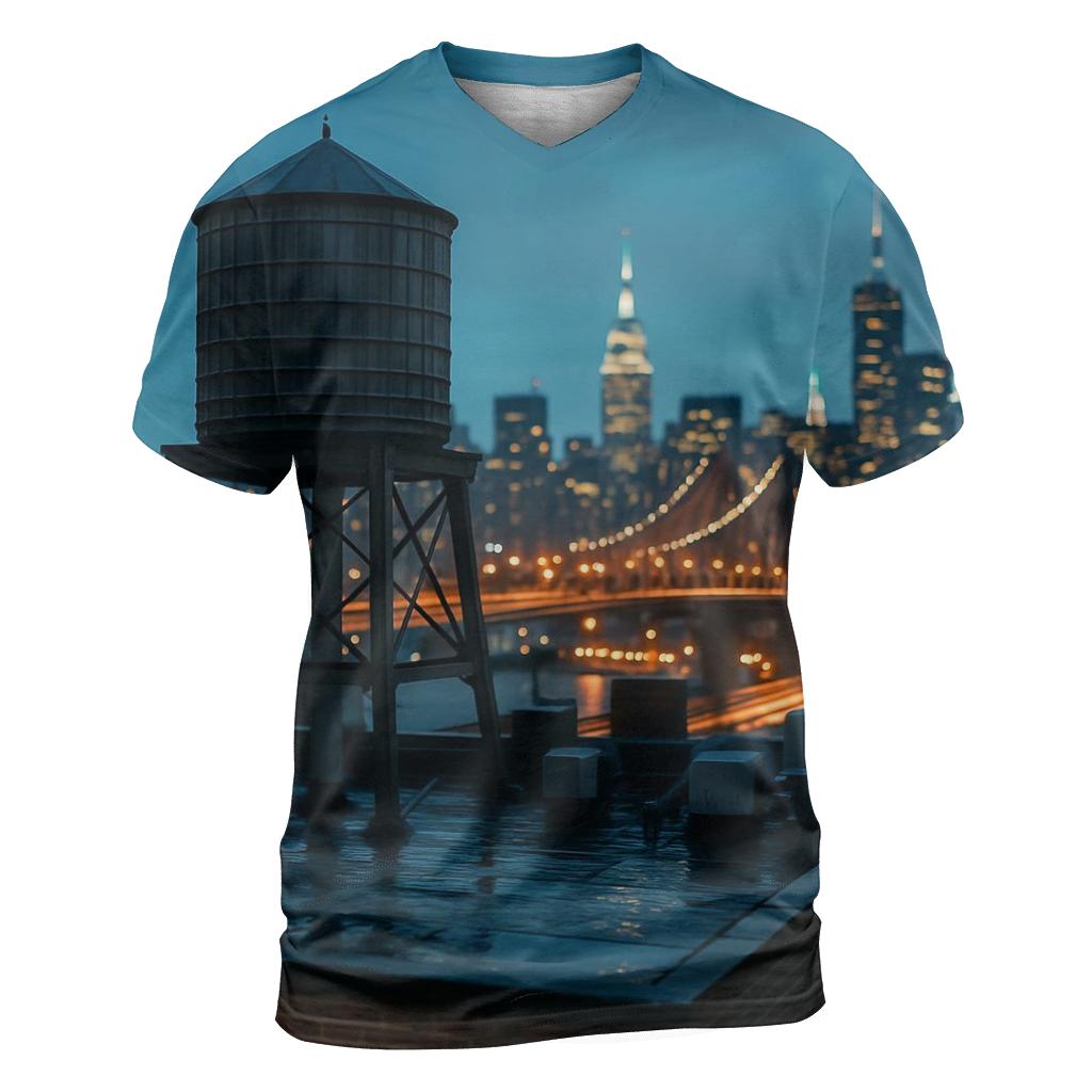 Rooftop Water Tower Foreground With Midtown After Rain trendy printed shirt styles