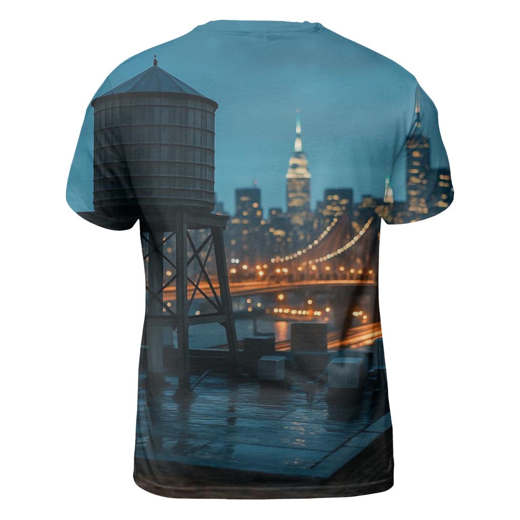 Rooftop Water Tower Foreground With Midtown After Rain trendy printed shirt styles