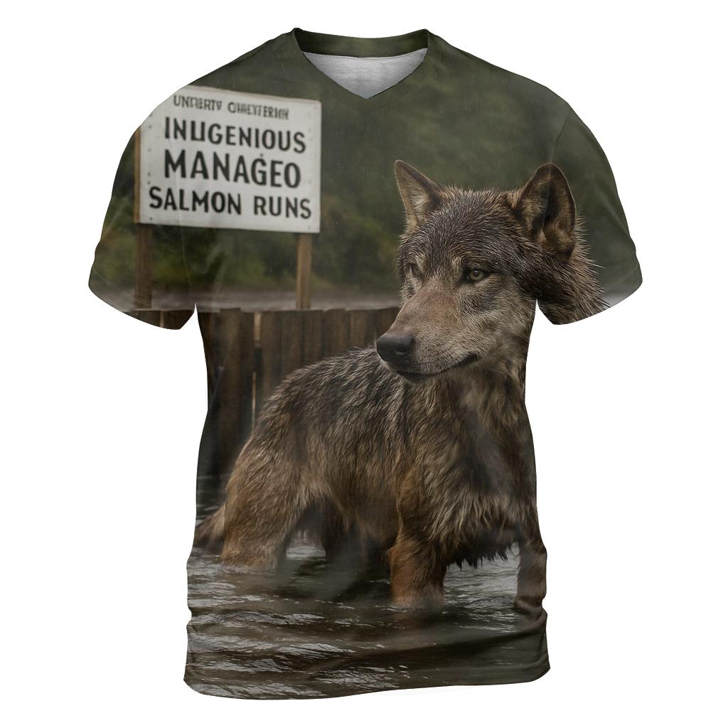 Coastal Wolf At Salmon Weir During Autumn Run trendy printed shirt styles
