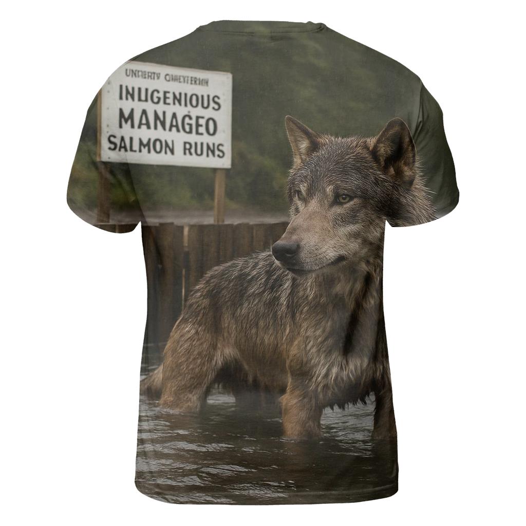 Coastal Wolf At Salmon Weir During Autumn Run trendy printed shirt styles