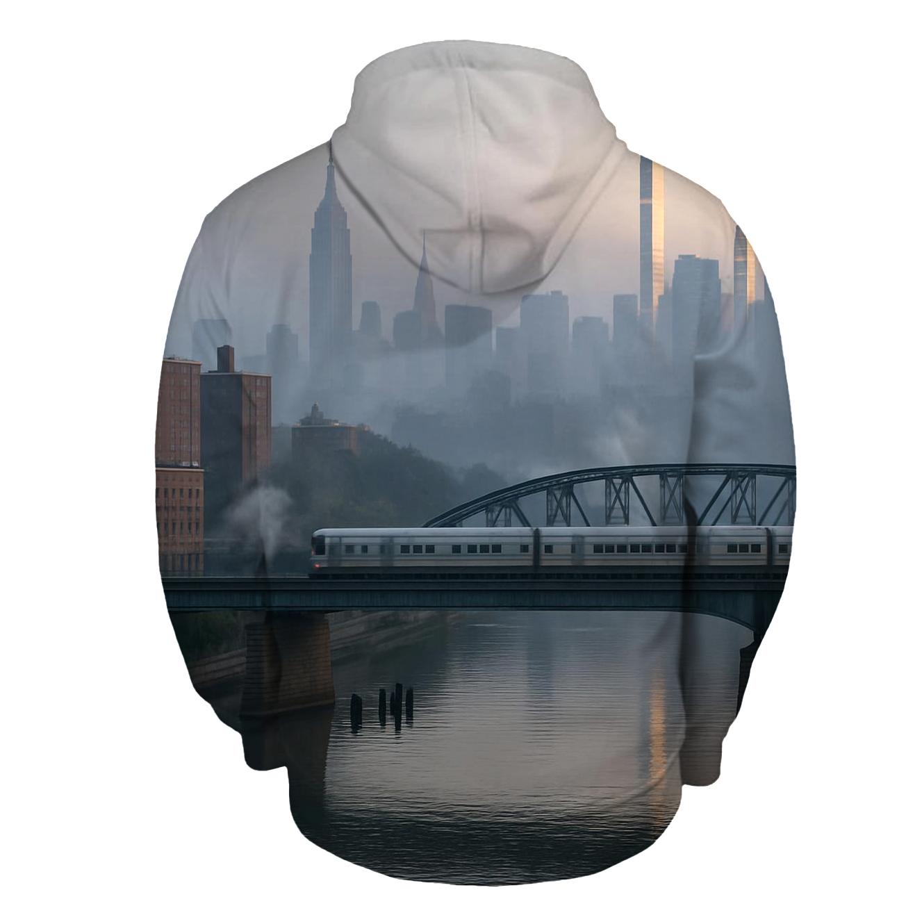 Harlem River Mist Over The Manhattan Skyline lightweight hoodies