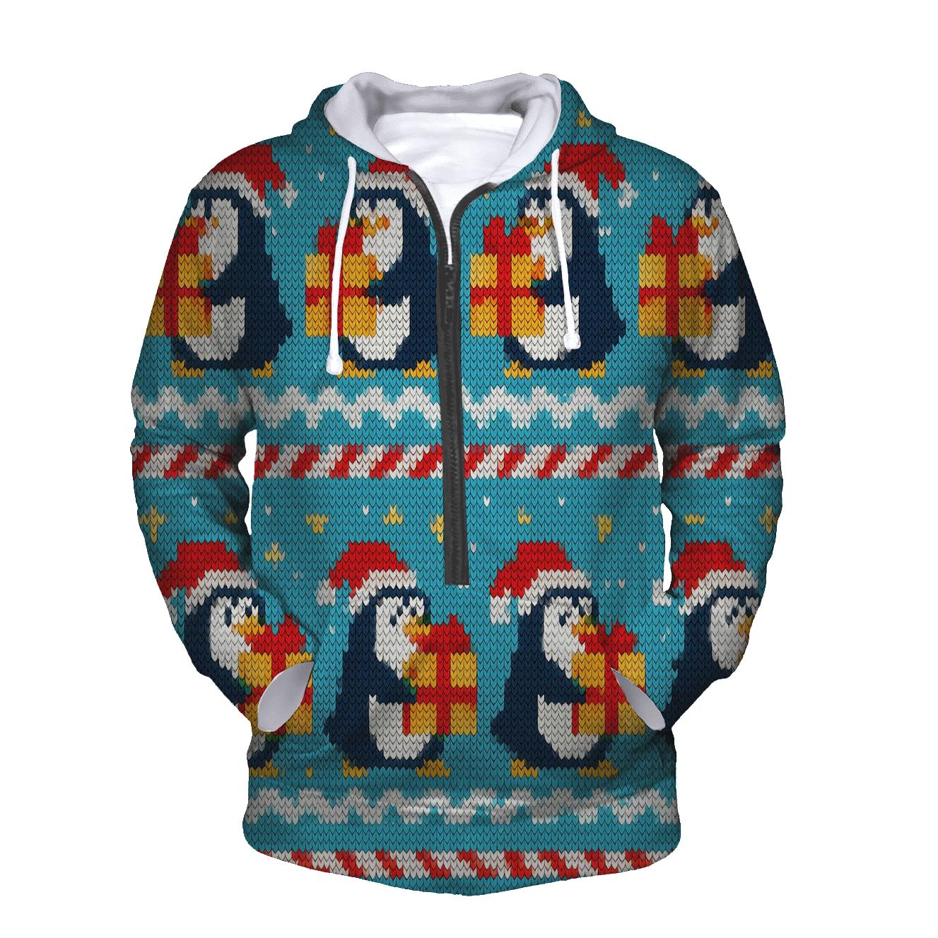 Jolly Penguin Present Parade Design embroidered hoodies