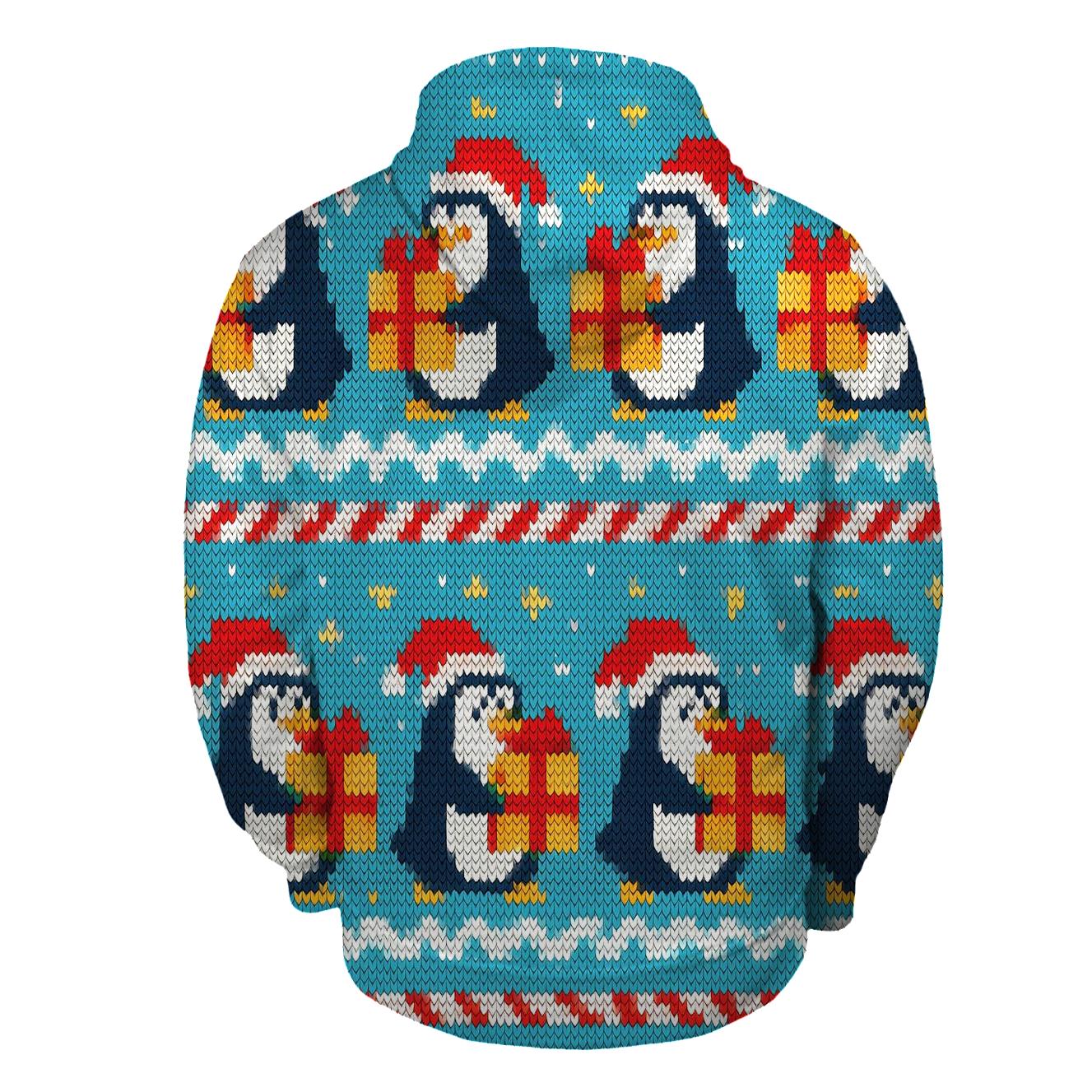 Jolly Penguin Present Parade Design embroidered hoodies