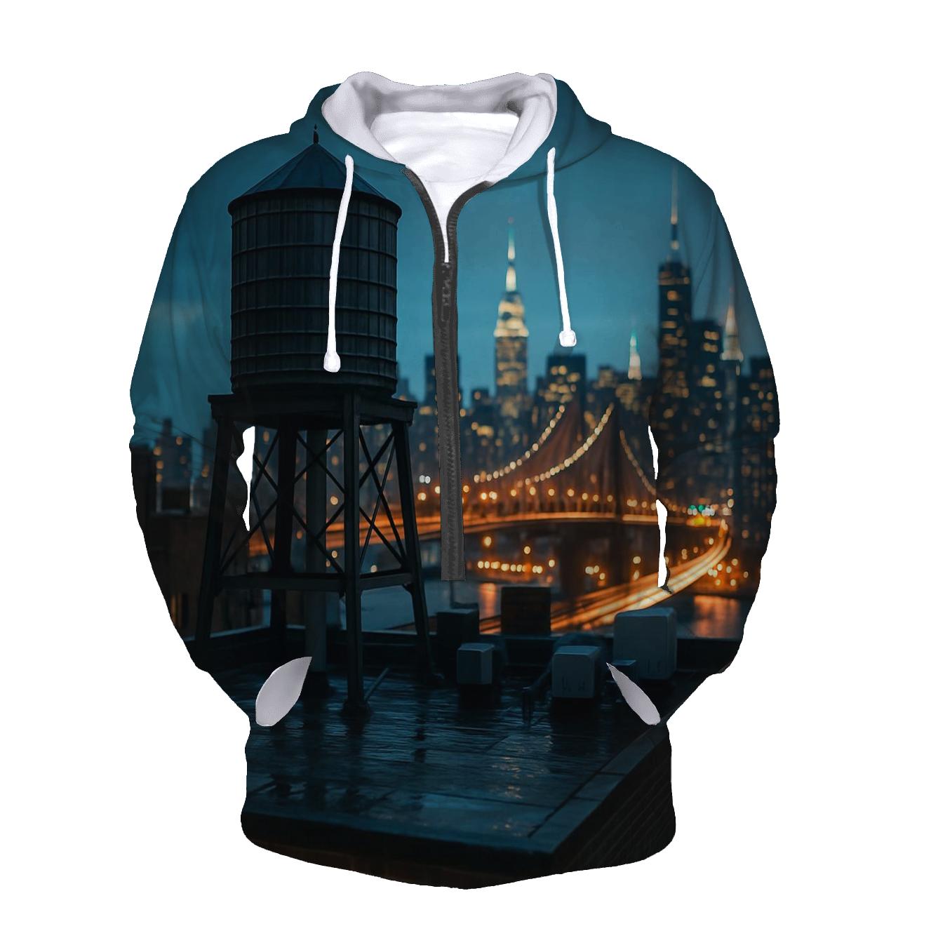 Rooftop Water Tower Foreground With Midtown After Rain heavyweight hoodies