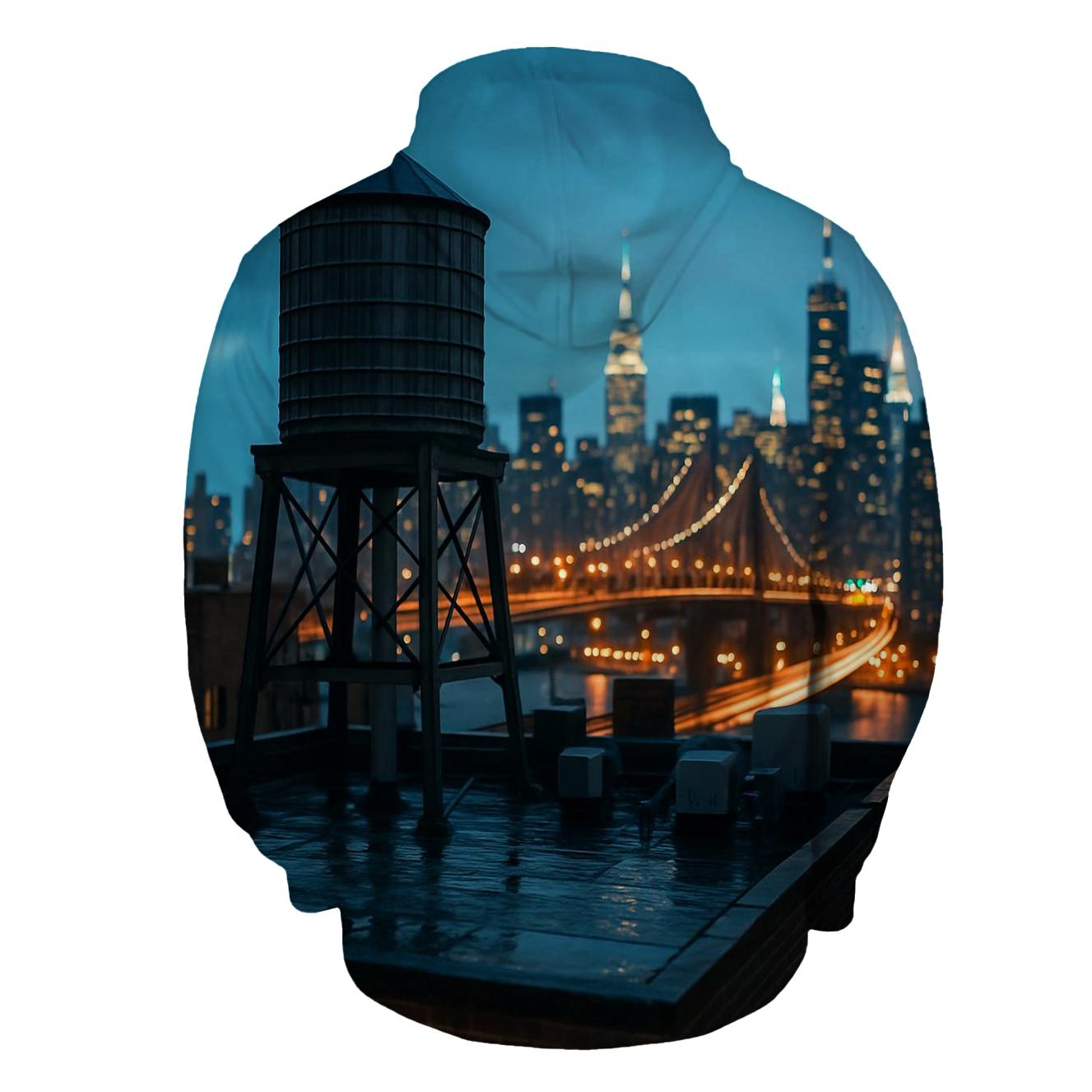 Rooftop Water Tower Foreground With Midtown After Rain heavyweight hoodies