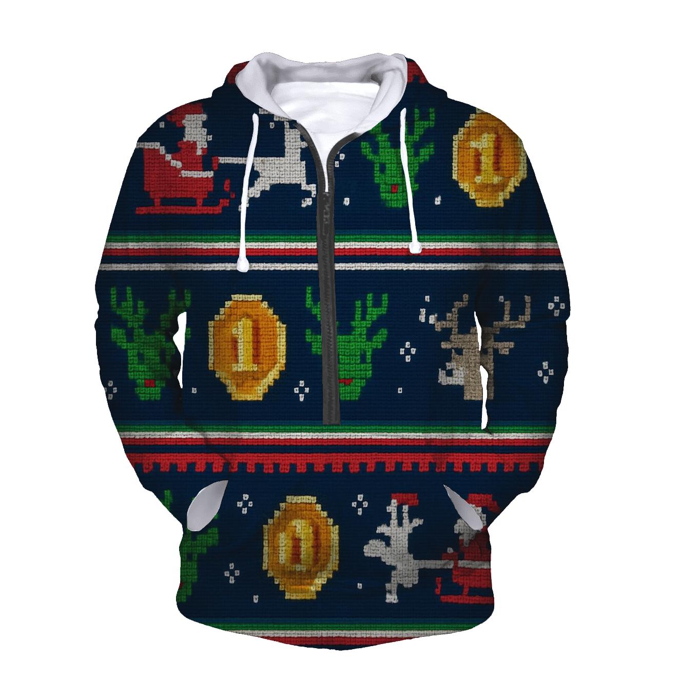 Santa Sleigh Arcade Stripe Design lightweight hoodies