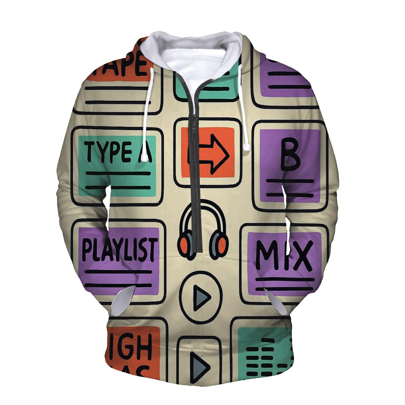 Mixtape Label Sticker Collage printed hoodies