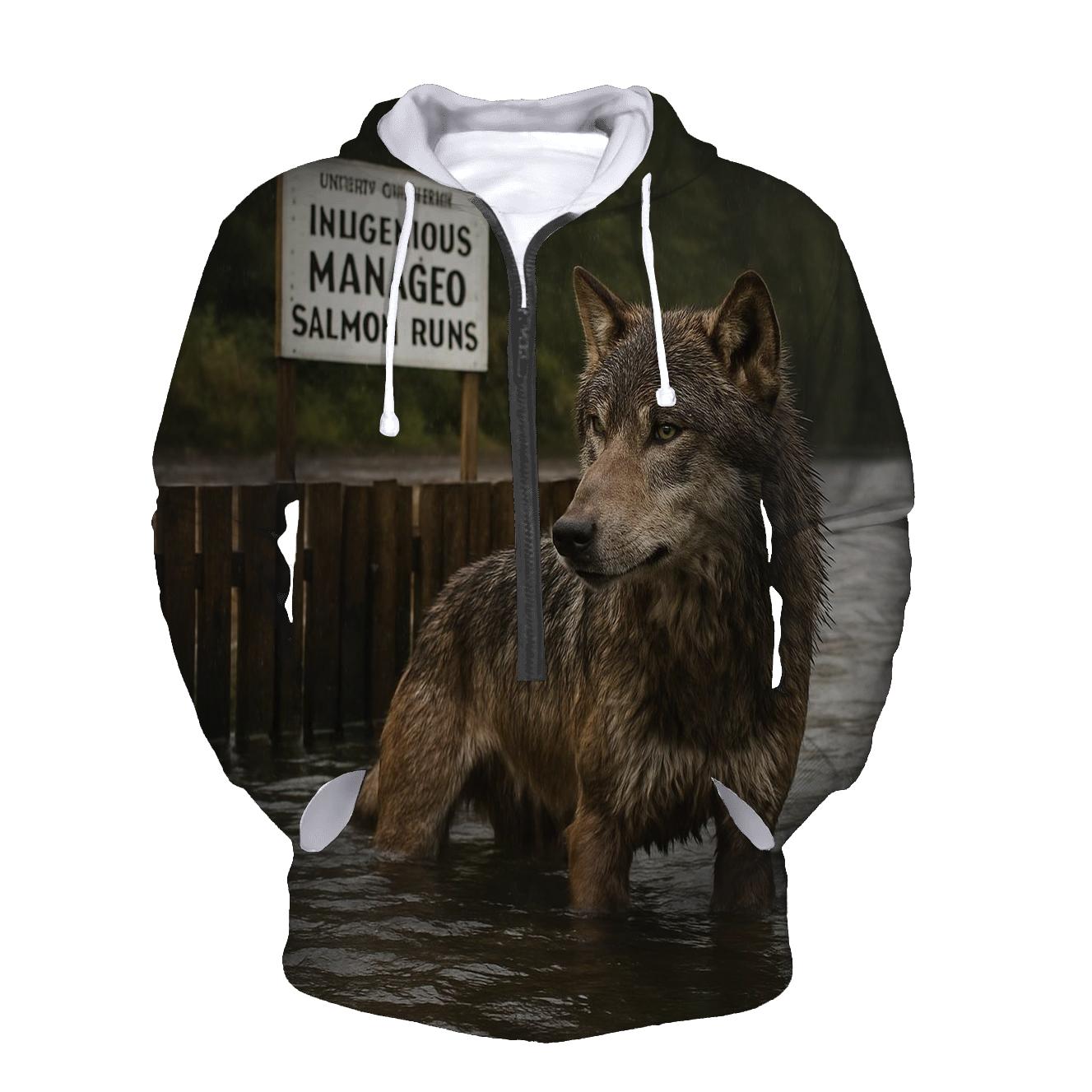 Coastal Wolf At Salmon Weir During Autumn Run custom hoodies