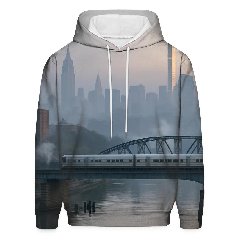 Harlem River Mist Over The Manhattan Skyline graphic hoodies