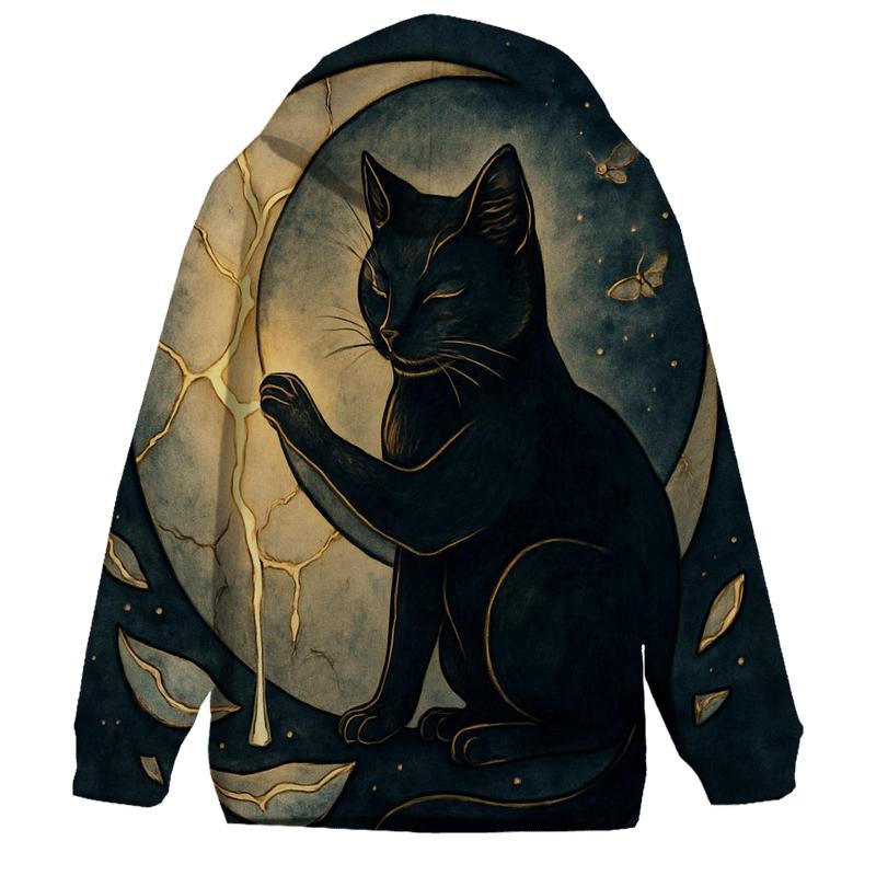 Lunar Kintsugi Guardian Cat graphic hoodies