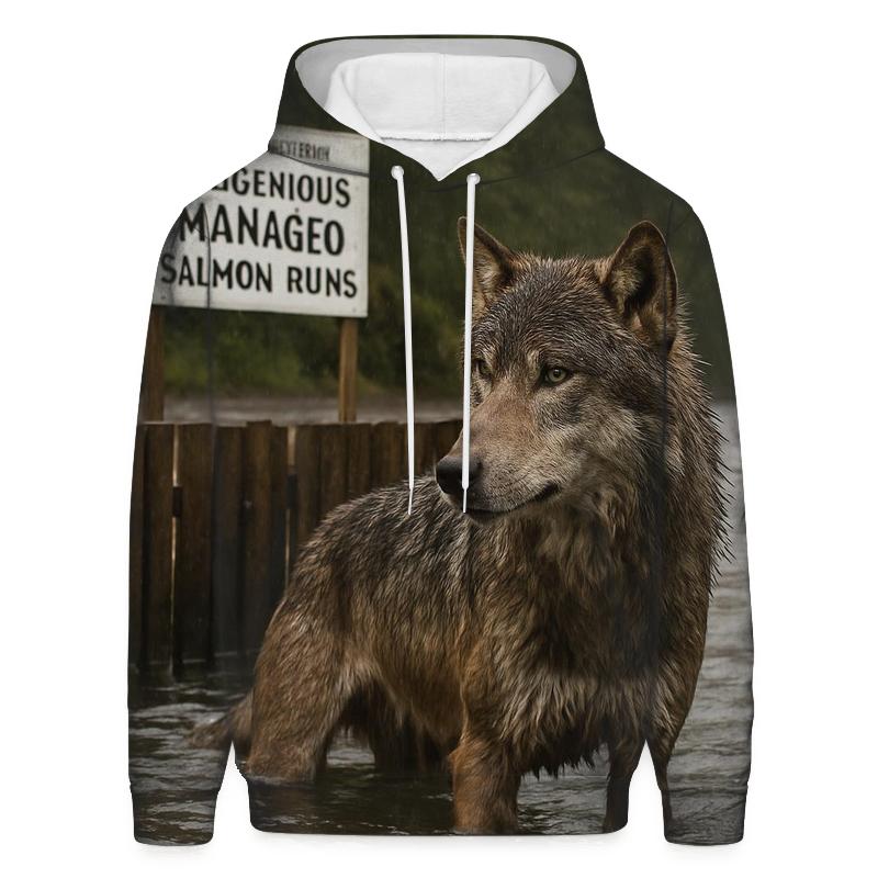 Coastal Wolf At Salmon Weir During Autumn Run hoodie designs