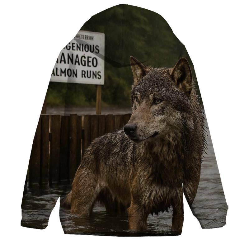 Coastal Wolf At Salmon Weir During Autumn Run hoodie designs