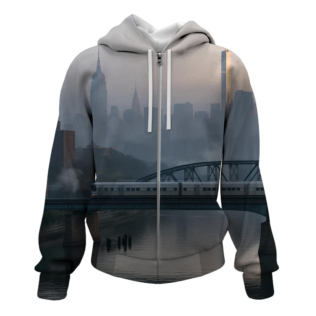 Harlem River Mist Over The Manhattan Skyline zip-up hoodies