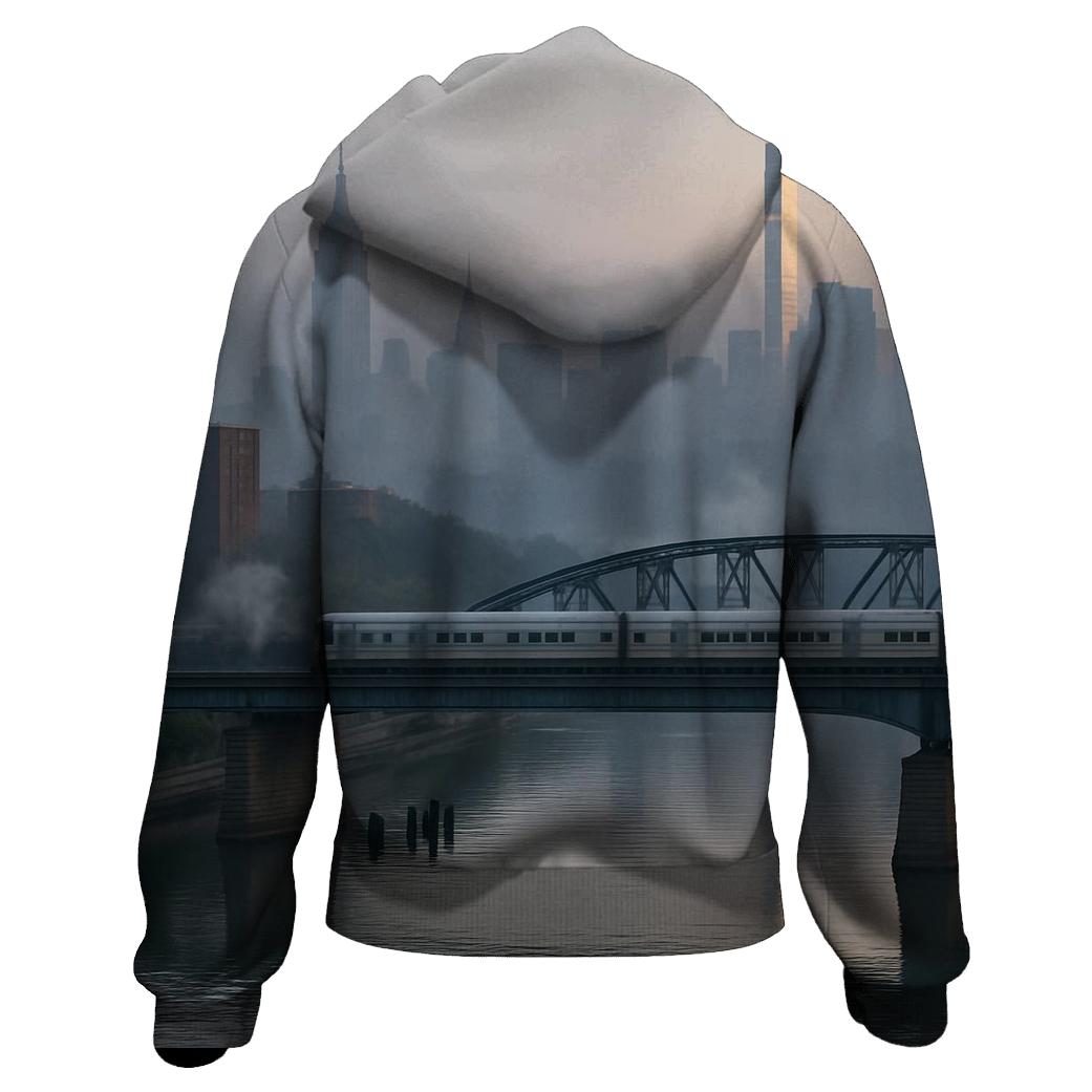 Harlem River Mist Over The Manhattan Skyline zip-up hoodies