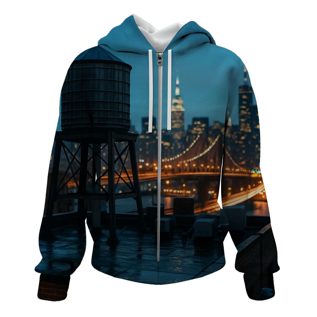 Rooftop Water Tower Foreground With Midtown After Rain pullover hoodies