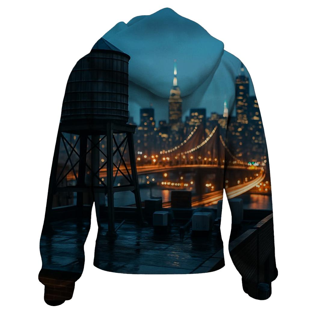 Rooftop Water Tower Foreground With Midtown After Rain pullover hoodies
