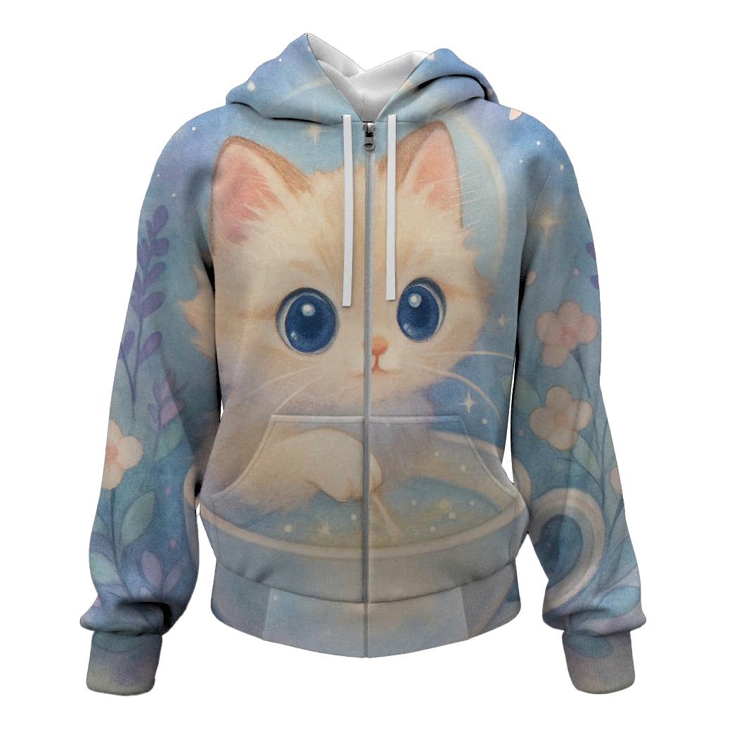 Moonlit Teacup Kitten Garden hoodie trends