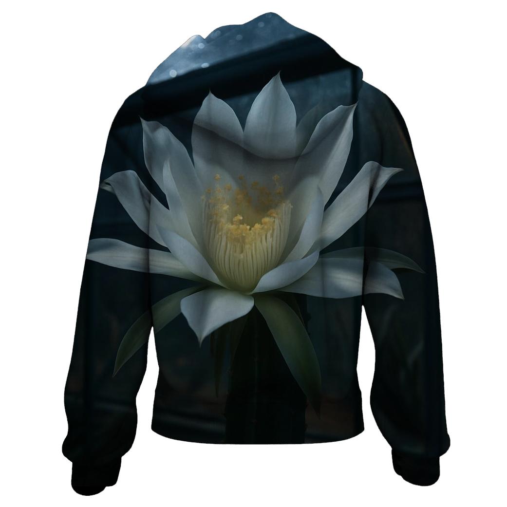 Night Blooming Cereus Opening In A Desert Greenhouse zip-up hoodies