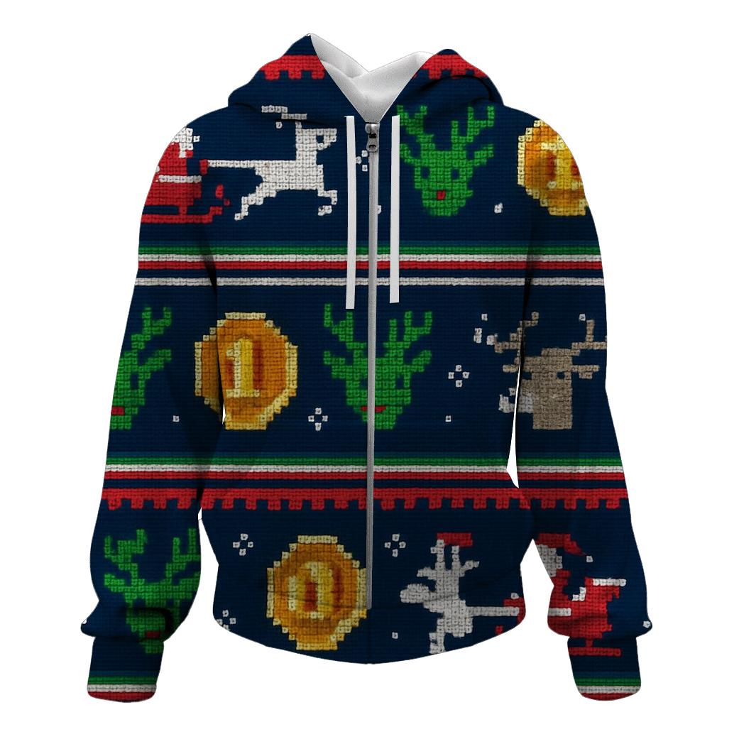 Santa Sleigh Arcade Stripe Design heavyweight hoodies