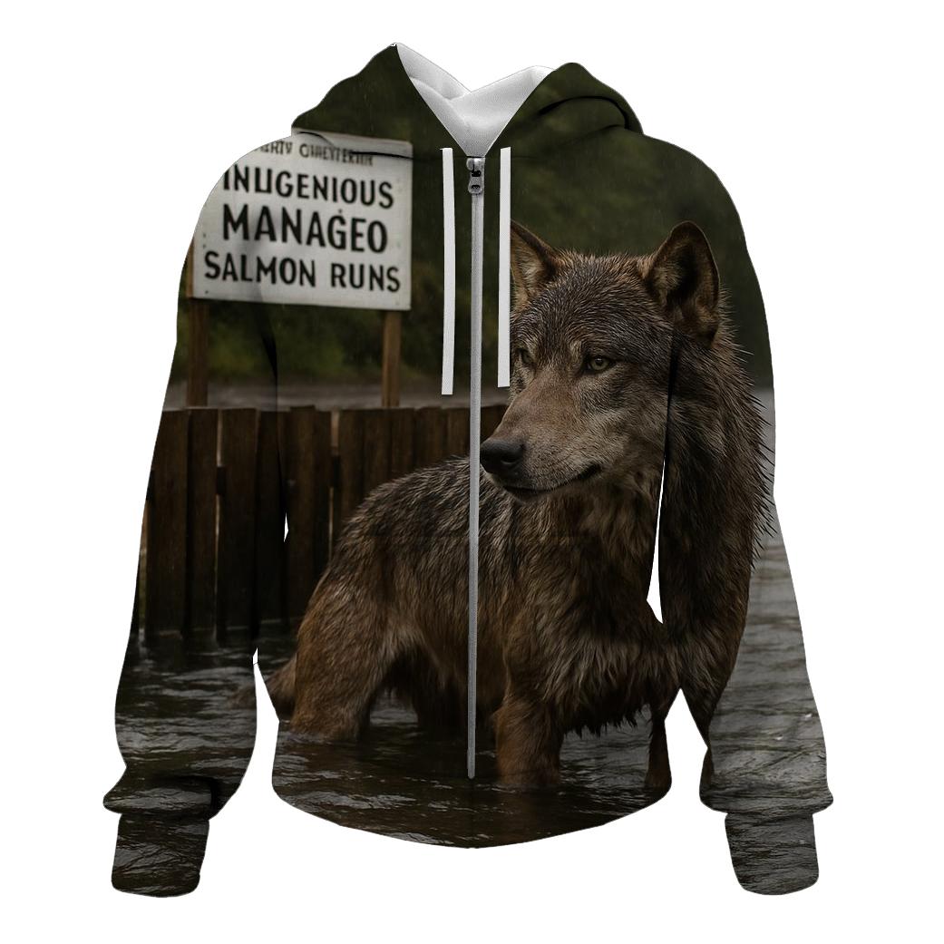 Coastal Wolf At Salmon Weir During Autumn Run pullover hoodies