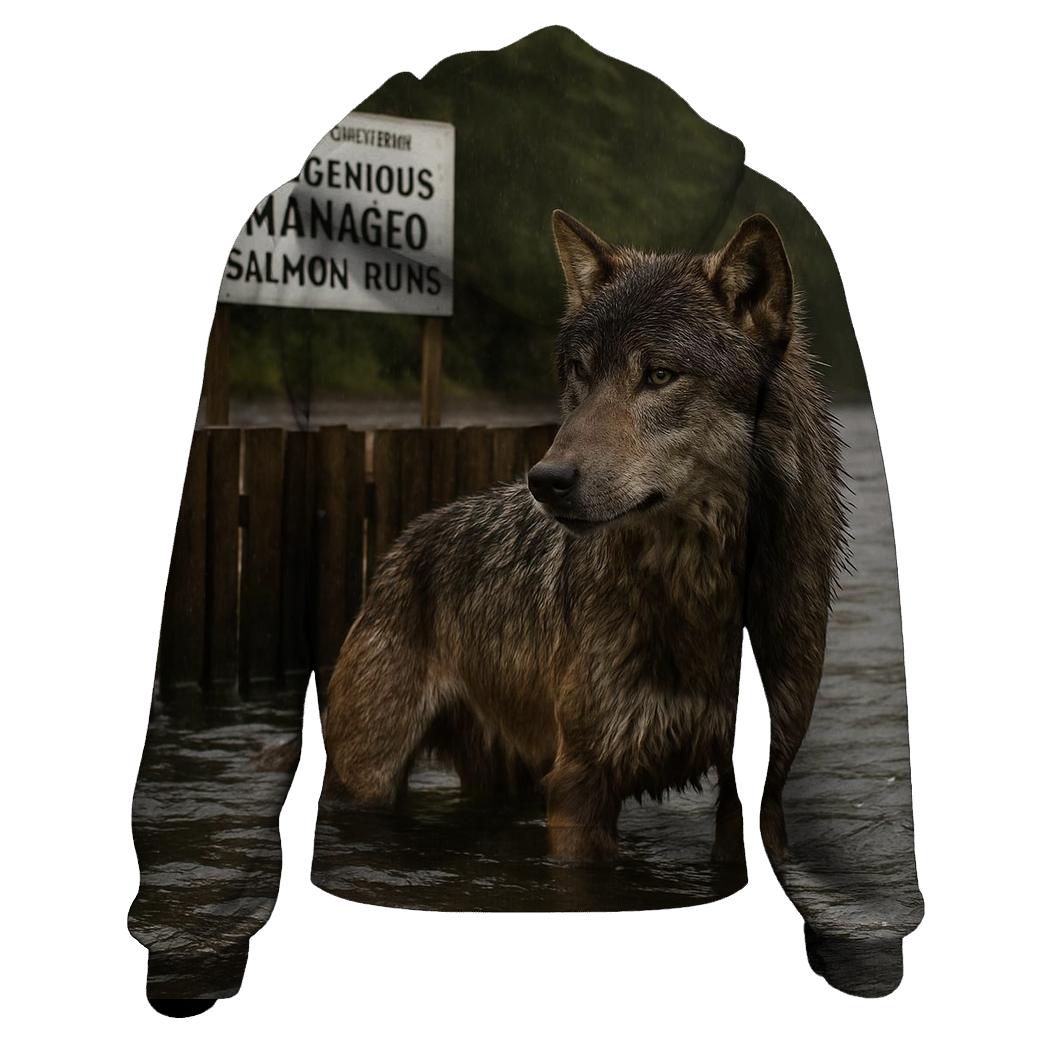 Coastal Wolf At Salmon Weir During Autumn Run pullover hoodies