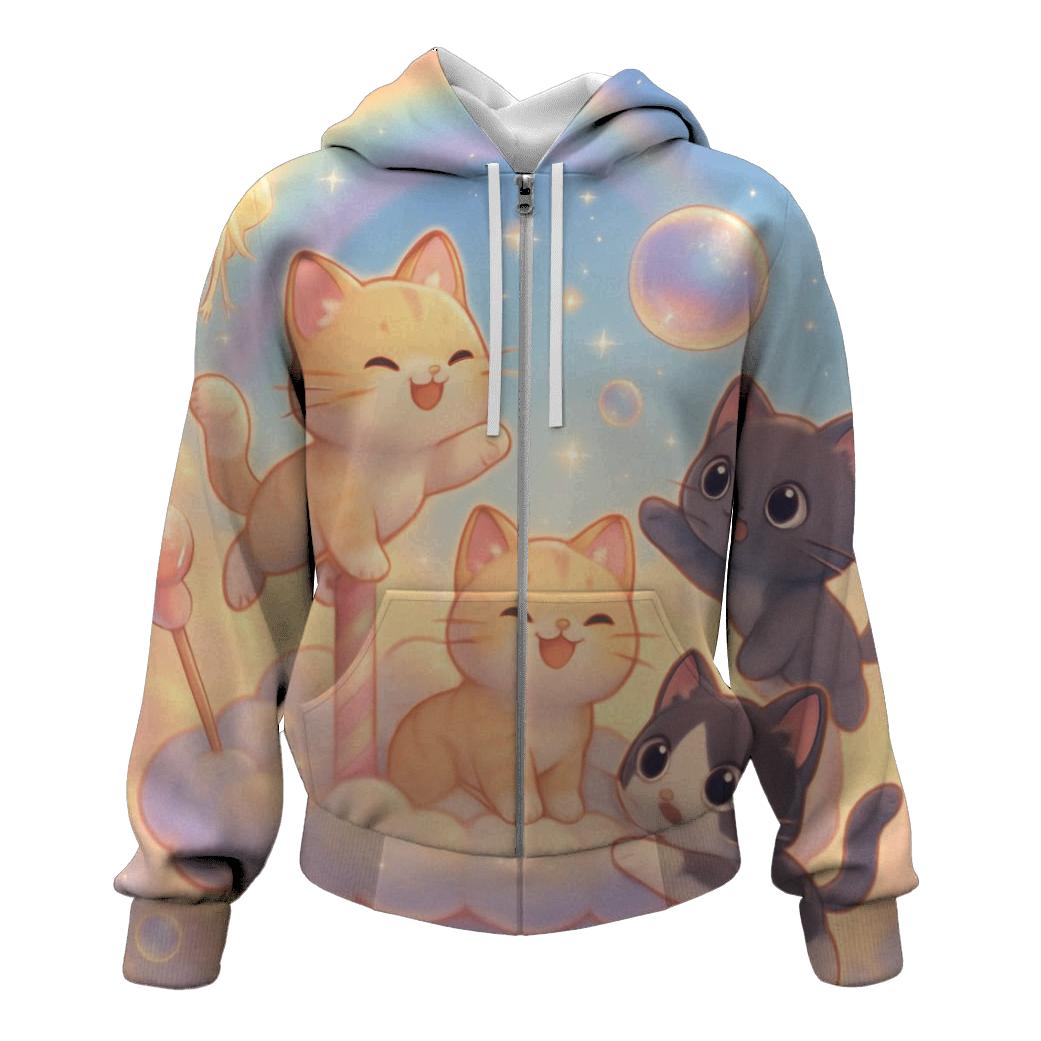 Rainbow Cloud Carousel Kittens graphic hoodies