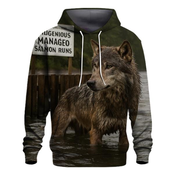 Coastal Wolf At Salmon Weir During Autumn Run lightweight hoodies