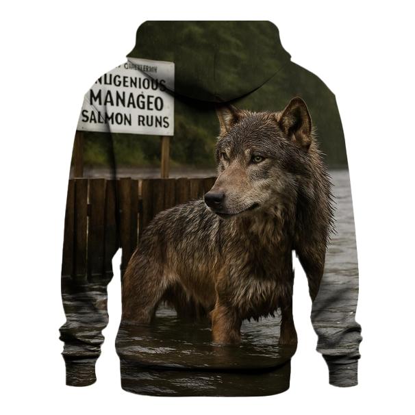 Coastal Wolf At Salmon Weir During Autumn Run lightweight hoodies
