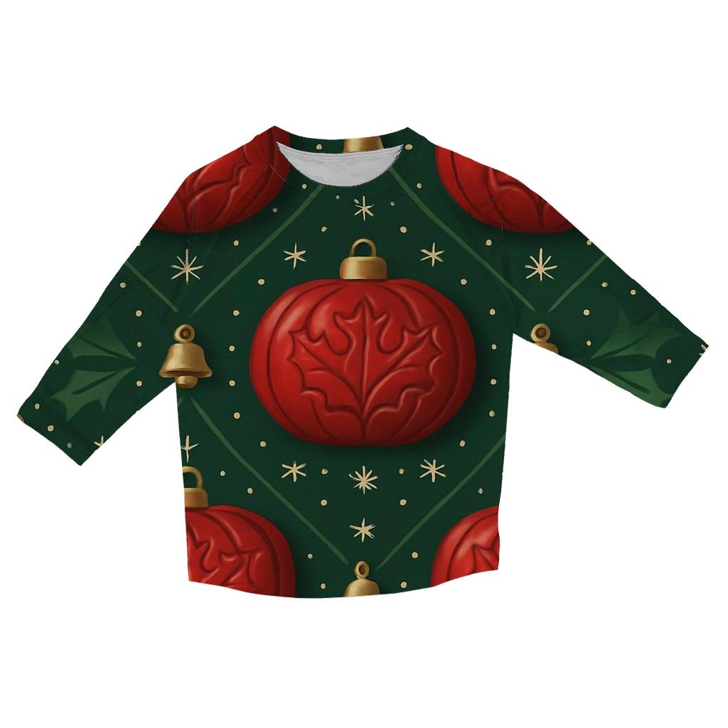 Crimson Pumpkin Ornament Lattice On Pine Green Background trendy 3/4 sleeve tops