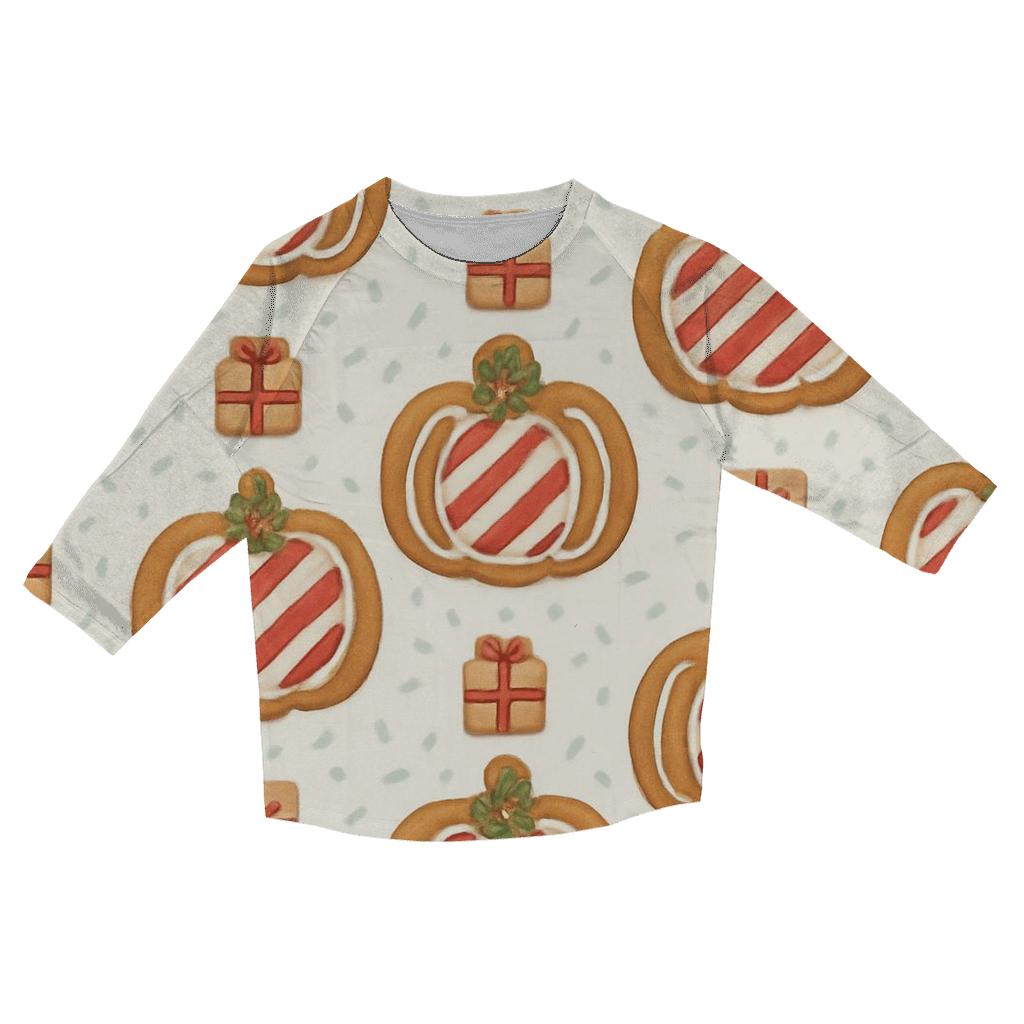 Ivory Gingerbread Pumpkin Grid On White Background printed three quarter sleeve shirts