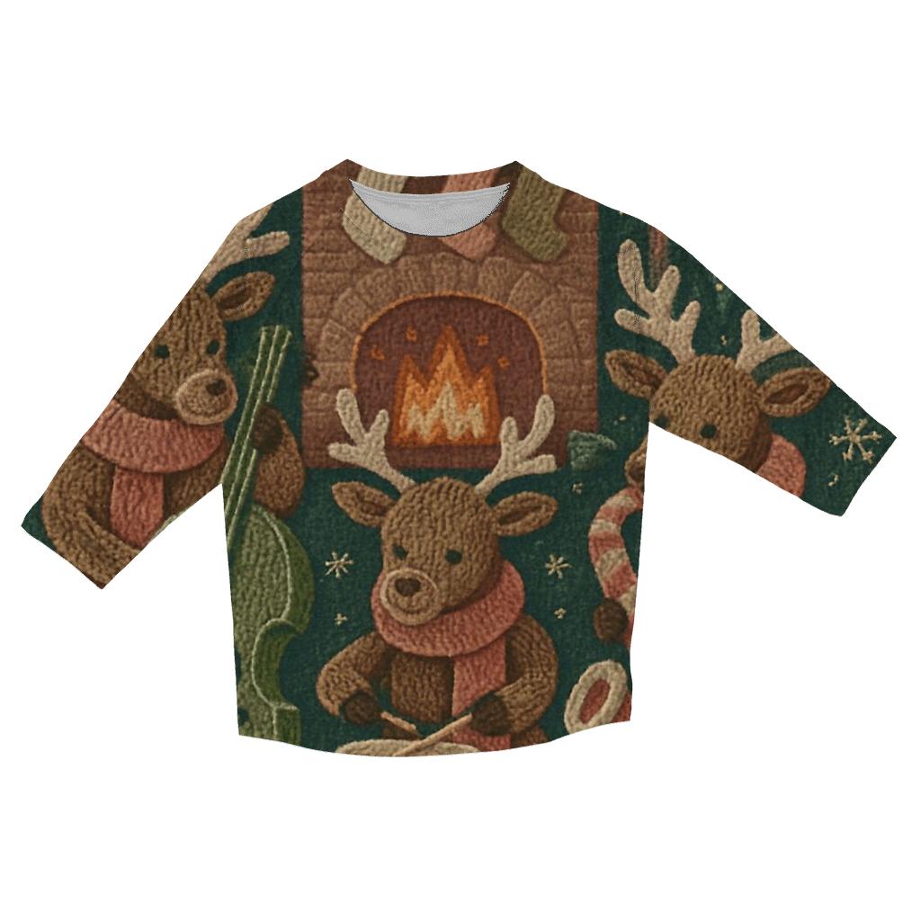 Woolly Reindeer Jazz Trio By The Fireplace casual three quarter sleeve shirts