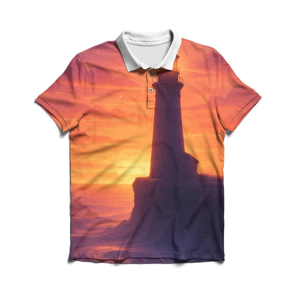 Lighthouse In The Melted Sky premium cotton polo shirts
