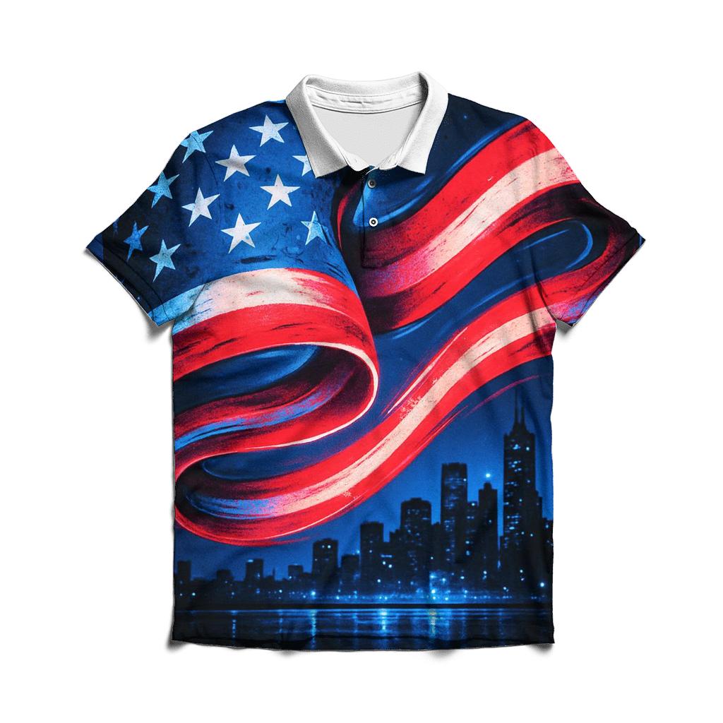 Neon Liberty Skyline Wave branded logo polo shirts